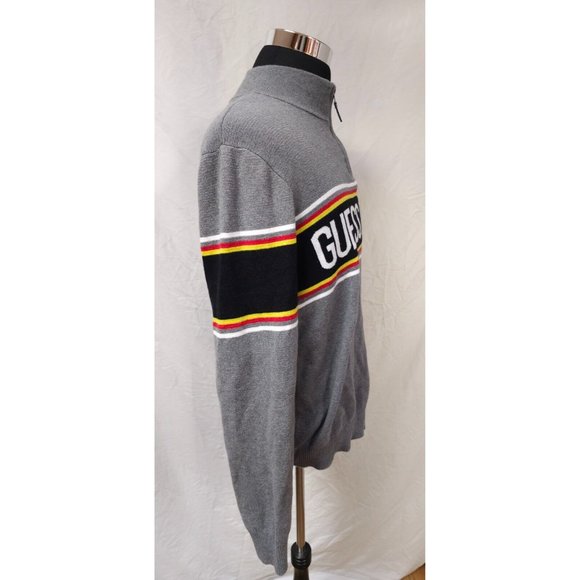 Guess Los Angeles Denim Mens Large Grey Spellout 1/4 Zip Cotton Sweater - Picture 7 of 13
